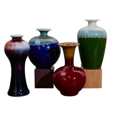 Imagem de Conjunto de vasos de cerâmica decorativos, 4 peças, cores gradientes em verde, vermelho e azul
