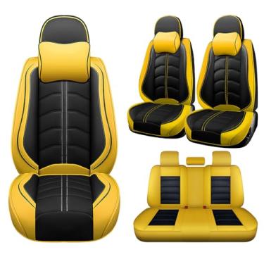 Imagem de Capa de assento para Toyota Tacoma 1999-2024, capa de assento esportiva durável e impermeável, protetor de assento de couro premium (5 assentos luxuosos, preto amarelo)