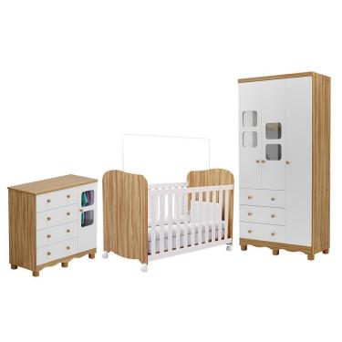Imagem de Dormitório Infantil Uli Guarda Roupa 3 Portas, Cômoda e Berço - Móveis Peroba