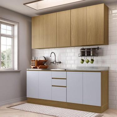 Imagem de Cozinha Compacta 4 Pçs Tampo 200cm Slim Luciane Móveis Freijó/freijó Brasil/cinza Cristal