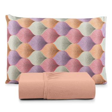 Imagem de Jogo De Lençol Casal Malha 100% Algodão C- Elástico 3 Pçs Cor Do Lençol Salmão