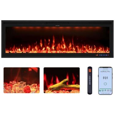 Imagem de Lareira Elétrica Valuxhome 127 cm Ultra Fina, Embutida e para Montagem na Parede, Moldura Ultracompacta e Tela Ampliada com 13 Cores de