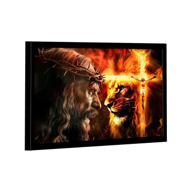 Imagem de Quadro Decorativo Leão de Judá Cruz e Fogo