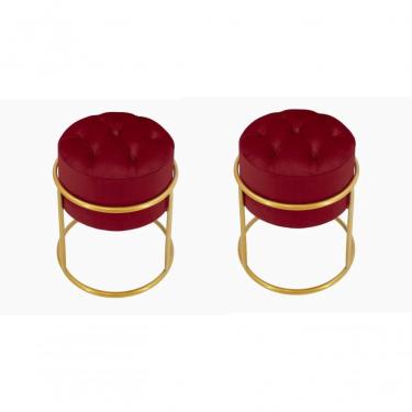 Imagem de Kit 2 Puff Banqueta Estofado Decorativo Base De Ferro Capitonê Suede Bordo Do Lar Móveis E Decoração