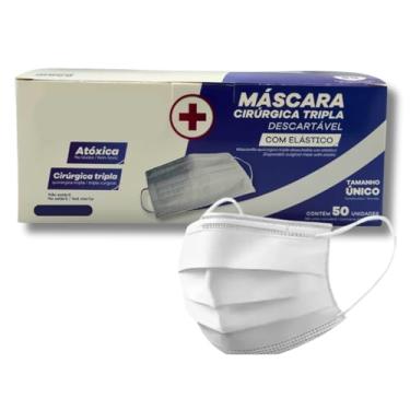 Imagem de Máscara Descartável Tripla com Elástico – Branca | Pacote com 50 Unidades | Uso Profissional e Diário | 3 Camadas TNT com Clipe Nasal | Proteção e Conforto Respiratório