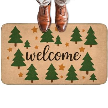 Imagem de Turamurra Capacho rústico de pinheiro para porta da frente ao ar livre e interno, tapete de boas-vindas antiderrapante com estilo de casa de fazenda de Natal, tapete de entrada para varanda, casa