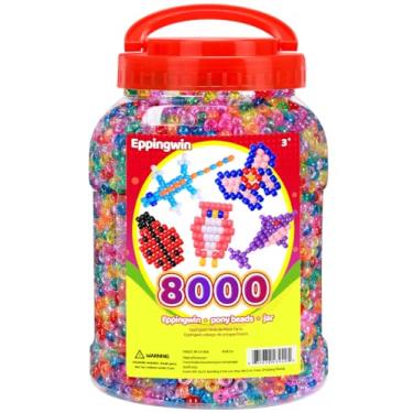 Imagem de Eppingwin 8.000 peças de contas de pônei grandes por atacado (6 x 9 mm) balde, contas Kandi de fácil armazenamento, contas para fabricação de joias, artesanato (glitter)