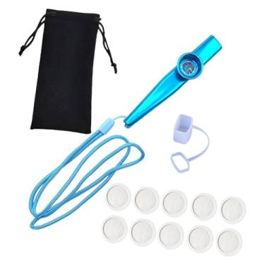 Imagem de Fenteer Flauta Kazoo Boca Kazoo Acompanhamento com Cordão Instrumento Musical Portátil com Membranas para Amantes da Música Mostrar Adultos, Azul