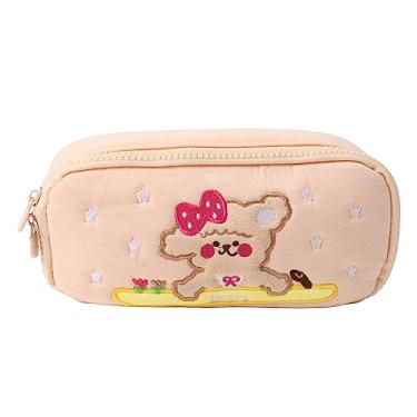 Imagem de Bolsa de lápis Padrão fofo padrão de cachorro de grande capacidade Pouca de lápis para estudantes material escolar para crianças meninas meninas zíper de papelaria organizador de (Bege)