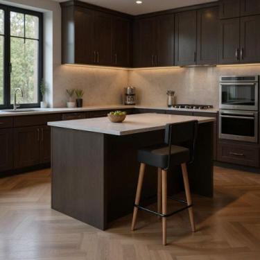 Imagem de Banqueta Alta Cozinha 70cm Encosto Pé Madeira Barcelona PU Preto S02 -