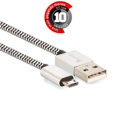 Imagem de Kit 10 Cabo Micro USB para USB Revestido com Tecido - Preto - 2,5m - C