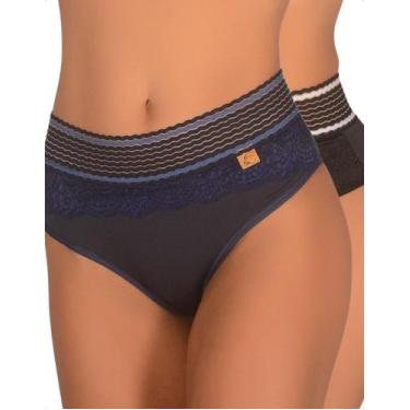 Imagem de Kit 2 Calcinha Microfibra Tanga Cintura Alta Lingerie Cós Renda Frente