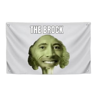 Imagem de Bandeiras masculinas de brócolis de um lado com citação divertida "The Brock" - Pôster engraçado pendurado em poliéster para adolescentes - Bandeira de meme de parede para dormitório com quatro ilhós