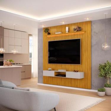 Imagem de Painel com Bancada para TV até 75 Polegadas Ripado com LED DJ Móveis T