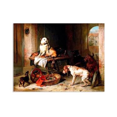 Imagem de Zeichn8u Edwin Landseer Impressão em tela A Jack in Office Poster Giclee reprodução de pintura Edwin Landseer arte de parede decoração de casa sala de estar escritório quarto 100 x 70 cm (83.8x71.1 cm
