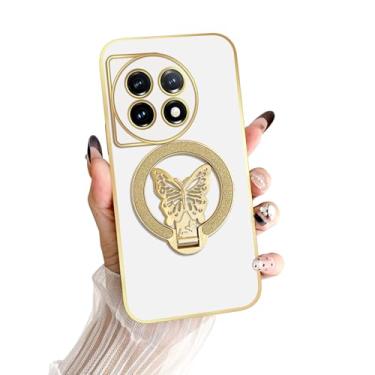 Imagem de nancheng Capa para celular OnePlus 11 Pro, com suporte de borboleta, galvanizada, macia, TPU protetora, fina, à prova de choque, branca