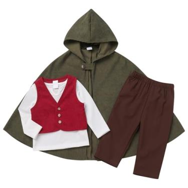 Imagem de FYMNSI Fantasia de cosplay medieval para bebês meninos, vestido de Halloween, capa com capuz, colete e calça, conjunto de 4 peças, conjunto de 4 peças, conto de fadas, príncipe, primeiro aniversário