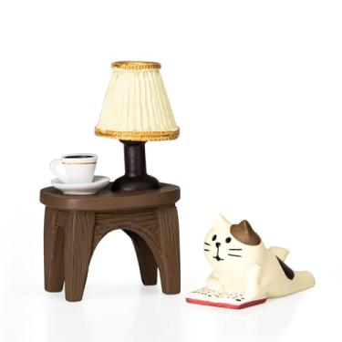 Imagem de zimiliz Cute Mini Resin Cat Figurines for Home Bedroom and Bookshelf Decor, Kawaii Miniatures Cat Figures Gifts for Women, Funny Small Cat Statue for Office Desk Accessories (14-lamp-cat-White)