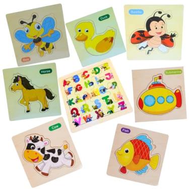 Imagem de Quebra-Cabeça Educativo Infantil em Madeira, Alfabeto, Animais e Submarino, 14,7 cm, 8 Peças (Edição Variada)