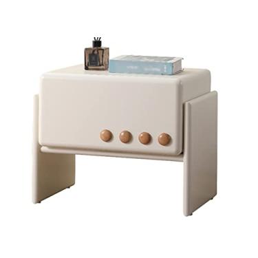 Imagem de Mesa de cabeceira com 1 gaveta mesa lateral para sala de estar, mesa de cabeceira com pernas de madeira, mesa lateral moderna para mesa de cabeceira de quarto (cor: branco)