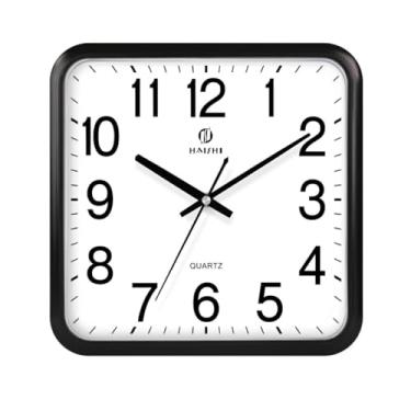 Imagem de Relógio de Parede Quadrado Analógico Silencioso Preto 28cm
