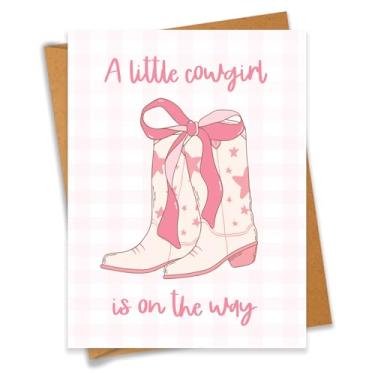Imagem de Cartão de chá de bebê ocidental A Little Cowgirl Is On The Way Presente de gravidez para mãe grávida pai recém-nascido parabéns novos pais - Tamanho 16 x 12 cm em branco dentro com envelope Kraft