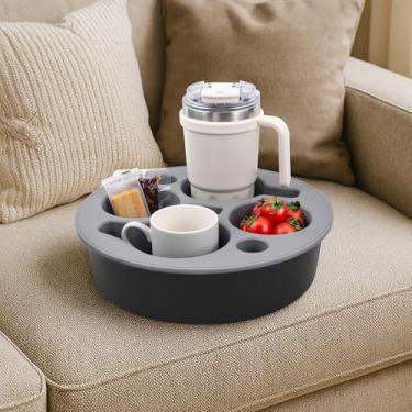 Imagem de Bonfixe Suporte redondo 7 em 1 para cama e sofá, organizador de sofá e cama de silicone impermeável, suporte de bebida de sofá de grande capacidade para controle remoto de bebidas, lanches, telefones