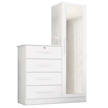 Imagem de Cômoda Belize 4 Gavetas 1 Porta com Espelho Albatroz Cor Branco