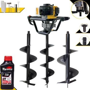 Imagem de Máquina Fura Terra Perfurador de Solo Lynus PSL517 À Gasolina 2T 52cc 9.000rpm 1,8HP + Brocas 80x20cm, 80x25cm e 80x30cm + EXTRA 1 ÓLEO TOYAMA