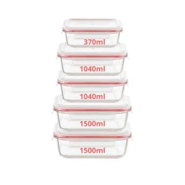 Imagem de Kit Conjunto 3/5/6/10 Potes Herméticos Geladeira Vidro Marmita Tampa Click Vedação Silicone Borracha(Kit 5 Potes - Vermelho)