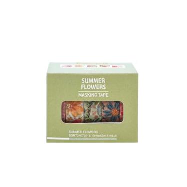 Imagem de Conjunto de 5 rolos de adesivos Washi de 2 m, adesivos com estampa de flores decorativos para artes faça-você-mesmo artesanato suprimentos de diário scrapbook cartão embrulho