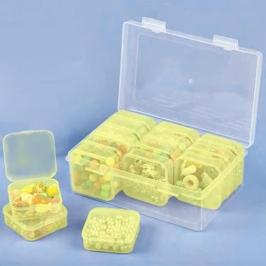 Imagem de Caixa de armazenamento de plástico de 12 grades com 12 mini recipientes, estojo organizador de joias transparente para contas, artesanato, pílulas, acessórios, organizador de itens pequenos