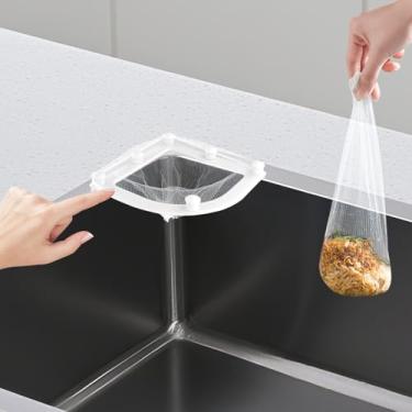 Imagem de Suporte coletor de alimentos para pia de cozinha com 30 sacos de malha de filtragem de tamanho grande, coador de pia de canto com ventosa de plástico para a maioria dos tamanhos de pia de cozinha para