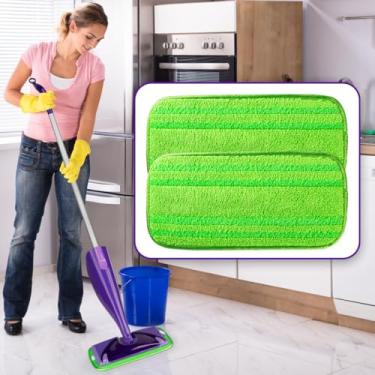 Imagem de Pacote com 2 almofadas de microfibra para esfregar, compatíveis com Swiffer WetJet, reutilizáveis e laváveis na máquina, ideais para uso úmido e seco, adequado para limpeza de todos os pisos, verde