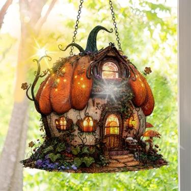Imagem de Apanhador solar de acrílico colorido, decoração de janela suspensa de Halloween com design de vitral impresso, apanhador de sol, arte de parede de arco-íris, ornamentos de Natal para uso interno e