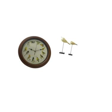 Imagem de Fenteer Relógio de Parede Elegante com Pássaros Cantores E Estátuas Modernas de Pássaros de Madeira para Sala de Jantar, Quarto, Mesa, Entrada, Decoração de C