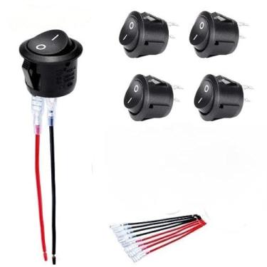 Imagem de Interruptor redondo de 20 mm, mini interruptor redondo, 2 posições 2 pinos 15 cm terminal de prensa quente com fio - 5 pacotes