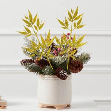 Imagem de Folhas de Natal com purpurina, caules, folhas de bambu artificiais, decoração de guirlanda de Natal, buquês, centros de mesa, decorações douradas