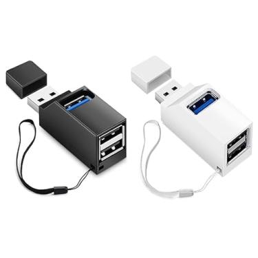 Imagem de [Pacote com 2] Hub USB, extensor de hub multiportas 3.0, adequado para laptops Xbox, pen drives HDD, console, impressora, câmera, teclado, mouse e outros dispositivos, branco e preto