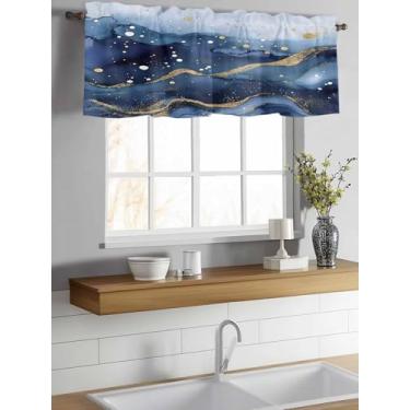 Imagem de Canguru para janela de mármore azul sanefa bolso para varão, ondas douradas, arte abstrata, tratamento de janela, cortina para cozinha, sala de estar, quarto, 137 x 45,7 cm