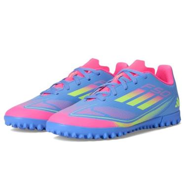 Imagem de adidas Tênis infantil unissex F50 Club Turf Chuteiras de futebol (criança pequena), Blue Fusion/Limão lúcido/Rosa lúcido, 10.5 Little Kid