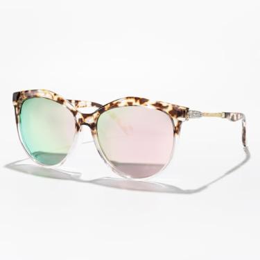 Imagem de Óculos de sol femininos polarizados, armação olho de gato grande, com pérola brilhante, proteção UV polarizada, Armação leopardo e tra/lente espelhada rosa, Lens Width: 57 Millimeters