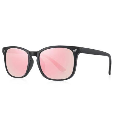 Imagem de Óculos de sol masculinos para mulheres, retrô, moderno, masculino, feminino, clássico, óculos de sol, Armação preta fosco/lente espelhada rosa, Lens Width: 52 Millimeters