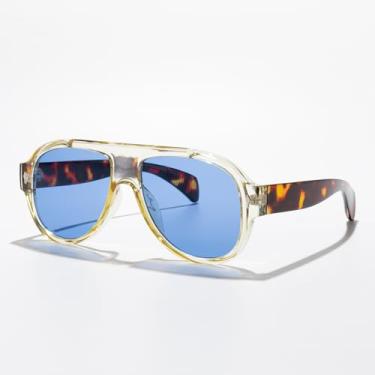 Imagem de Óculos de sol aviador vintage para homens e mulheres, armação de rebite grande, elegante, retrô, para dirigir, viajar, moda na rua, Armação Tra/Lente azul, Lens Width: 54 Millimeters