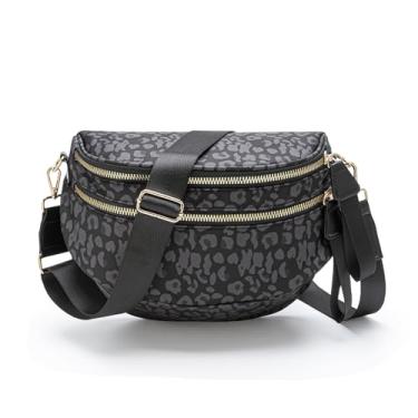 Imagem de MEXS Bolsa feminina transversal para pochetes com cinto de cintura e ombro, Leopardo, preto