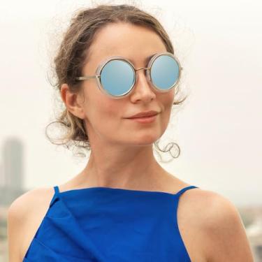 Imagem de Óculos de sol vintage para mulheres, óculos de sol redondos para dirigir, pescar, nadar, Lente limpa/azul, M