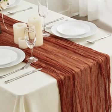 Imagem de Caminho de mesa de gaze transparente de outono de 395 cm - decoração de casamento, chá de panela e ação de graças (laranja queimado)