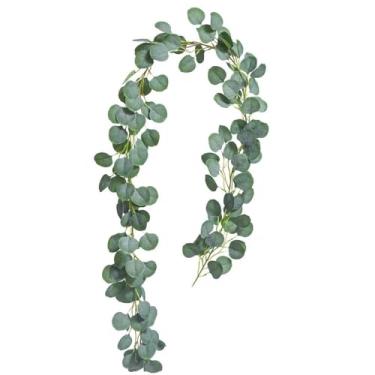 Imagem de 1 peça guirlanda de eucalipto artificial folha de seda sintética eucalipto videira verde guirlanda de casamento decoração de arco de parede interna e externa