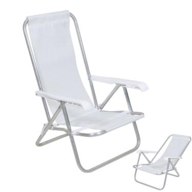 Imagem de Cadeira de Praia Reclinável 4 Posições Alumínio Lazy Sannet Branca - 023001 Belfix
