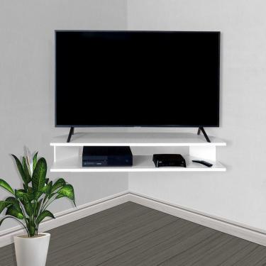 Imagem de Rack Suspenso Para Tv De Até 50” Aparador Bancada Estante De Canto Branco